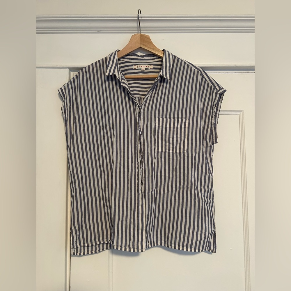 Xirena Cotton Cap Sleeve Blue Striped Top, Size M